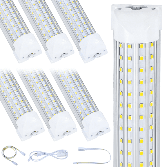 U Shape T8 8ft LED Shop Light Fixture Linkable, 150W Cold White 6000K 6-Pack