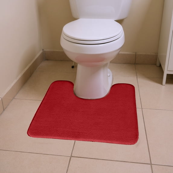 U Shape Toilet Mat Bathroom Rug Soft Foam Non Slip Absorbent Machine Washable Bath Mat for Around Toilet Floor(Red)