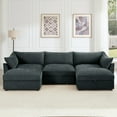 thumbnail image 1 of U-Shaped 3-Seater Sectional Sofa with Storage & 2 Ottomans - Gray Corduroy-like Chenille Fabric, Deep Seat Living Room Couch, Modular Design with Pull-Out Drawers, 1 of 16