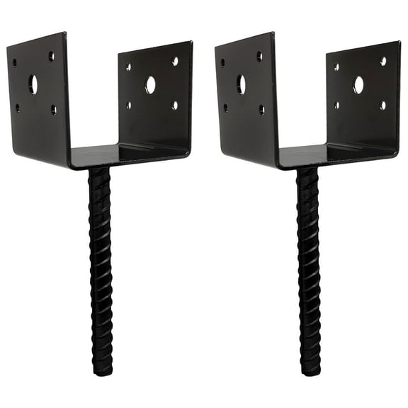 U Shaped 4x4 Deck Post Concrete Anchor Spike, Fence Post Base, Black Powder Coated (2 Pack)