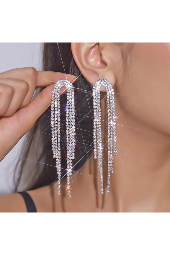 U-Shaped Arc Bohemian Chic Crystal Drop Earrings - Luxurious Long Fringe Statement Earrings for Women