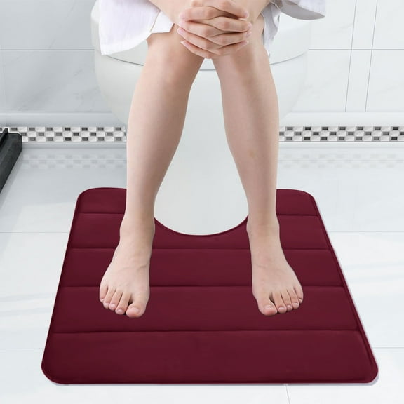 U Shaped Bathroom Rug,Toilet Mat,Memory Foam Toilet Rug,Toilet Mat U Shape,Non-Slip Bathroom Rugs,Toilet Rugs U Shaped Rug for Bathroom Toilet Base(Red 20*16in)from ANMUYUM