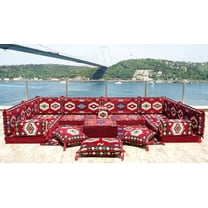 U Shaped Burgundy Arabic Sofa, Turkish Sofa with Floor Cushions, Diwan Sofa, Convertible Sofa Set, Diwan Sofa, Floor Cushions for Adults