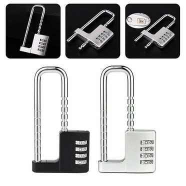 U Shaped Cabinet Combination Lock, 4 Digit Stainless Steel Padlock with Code, Adjustable Long Shackle Lock for Kitchen, Gym, School, Silver
