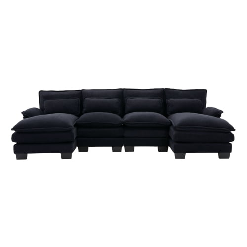 U Shaped Cloud Couch, 110" Chenille Comfy 4 Seat Sectional Couches for Living Room, Modular Sofa Sleeper with Double Chaise & Memory Foam for Apartment (Black)