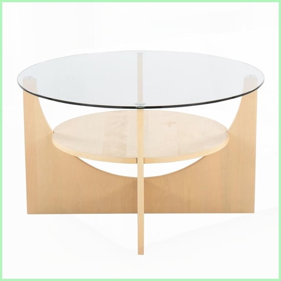 U-Shaped Contemporary Coffee Table with Tempered Glass Top & Natural Wood Base, Space-Saving Shelf & Tool-Less Assembly by LumiSource