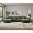 thumbnail image 1 of U-Shaped Convertible Sectional Couch, 4-Seat Boneless Sofa with Reversible Chaise - Soft Corduroy Fabric, Modern Living Room Furniture, Green, 1 of 9