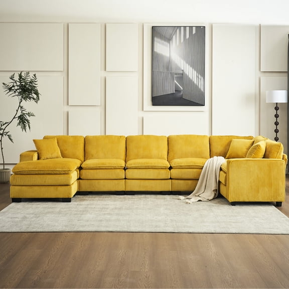 U Shaped Corduroy Sofa Set with Support Pillows / Provides Waist and Back Support