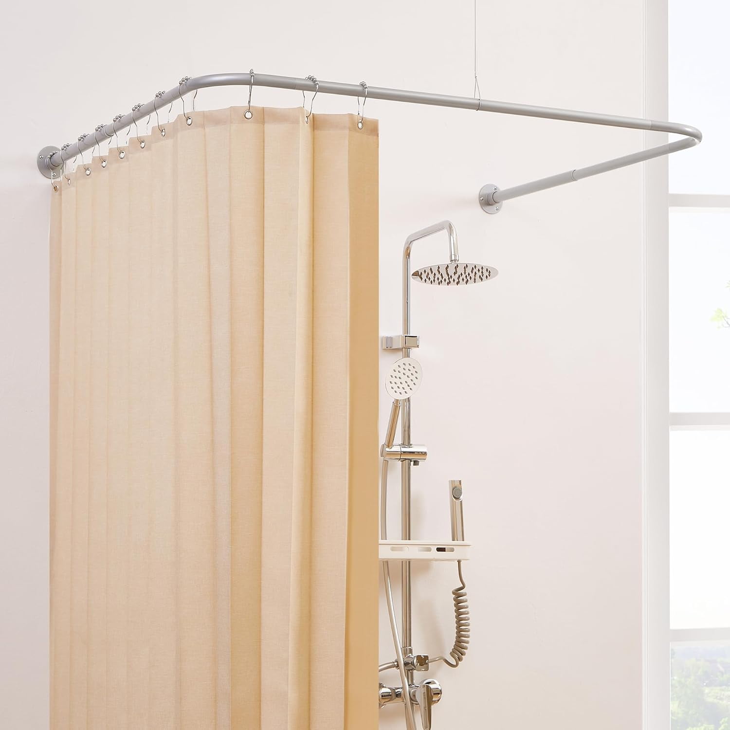 Polyester Shower Curtain Included U-Shaped Shower Curtain Rod