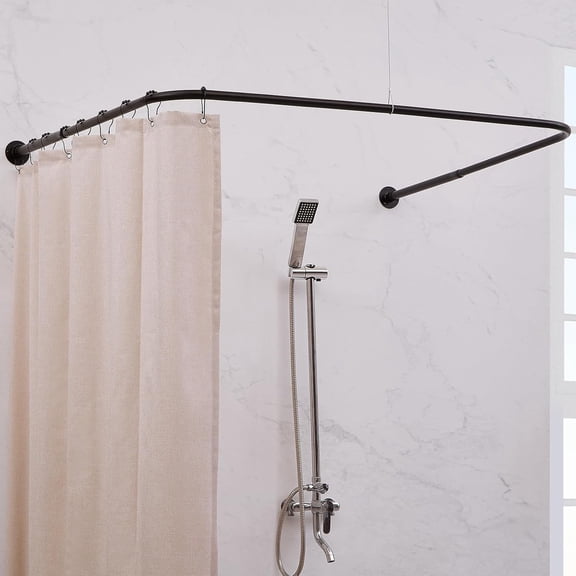 U Shaped Corner Shower Curtain Rod,  Adjustable U Shape Outdoor Curtain Rod for Bathroom with Ring Hooks & Ceiling Support