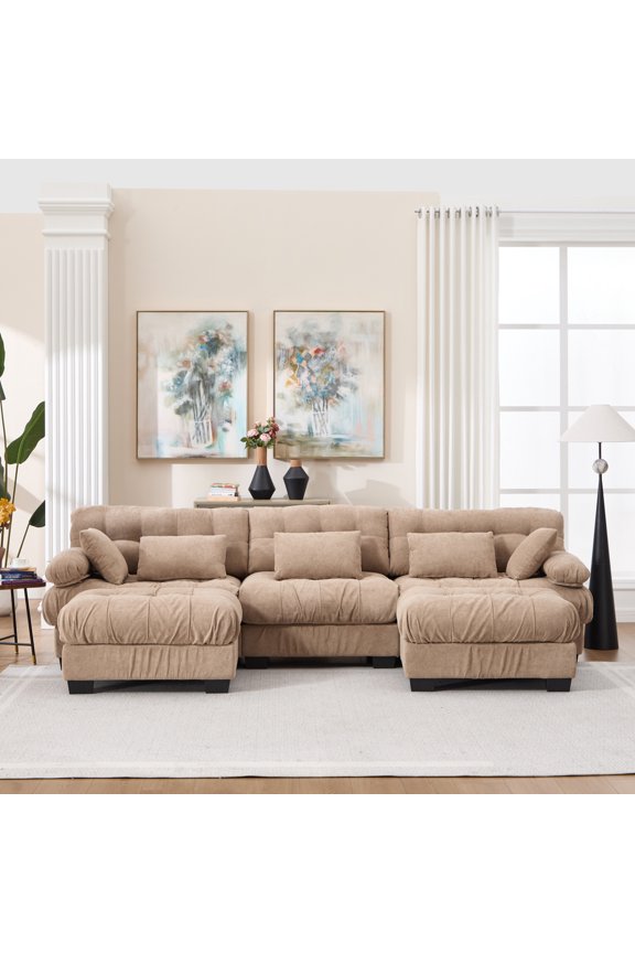 U Shaped Couch Modular Sectional Sofa, Modern Deep Seat Cloud Couch, 3-Seater Modular Couches for Living Room, Comfy advanced flannelette Sofa Bed with Round Armrests 5 Pillows,Sofas for Bedroom No.1