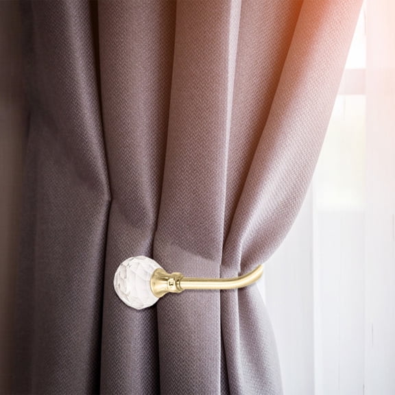 U Shaped Curtain Holdbacks, Curtain Tiebacks Hooks with Clear Crystal Ball, Curtain Tie Backs Wall Mounted Metal Drapery Pull Backs Tassel Curtain Holders for Drapes, Home, Bronze