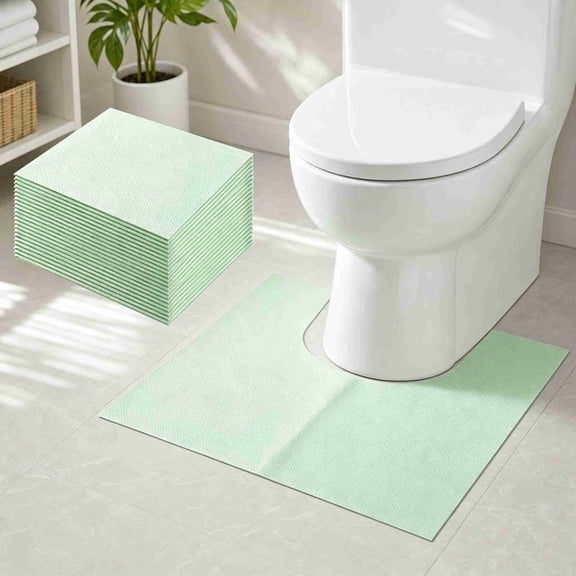 U-Shaped Disposable Toilet Base Mats 12 Count, Optional Absorbent Non-Woven Bathroom Mats, Disposable Urine Barrier Pads for Potty Training, Guest Bathroom and Travel RV Use(Green)