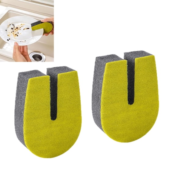 U Shaped Double Sided Sponge Scrubber,Quick Dry Dish Washing Scourer for Drain Baskets, Cookware, Knives, Cup Crevice Cleaning