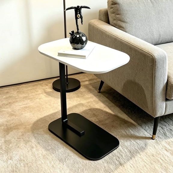 U-Shaped End Table Solid Wood Top with Metal Frame, Compact Corner Side Table for Living Room, Bedroom or Sofa