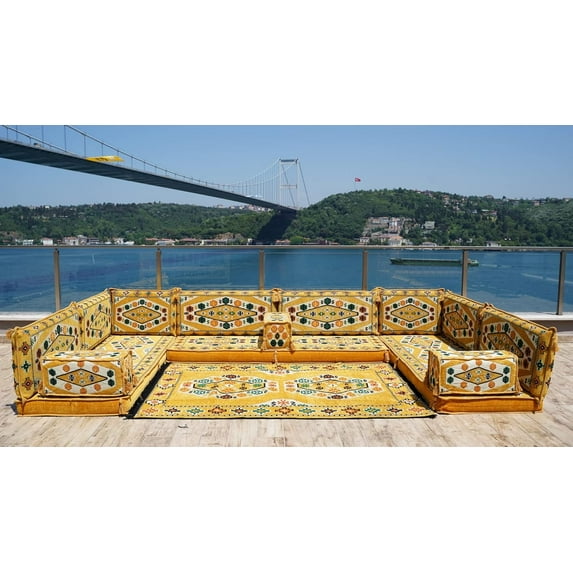 U Shaped Floor Pillows, Sleeper Sofa, Yellow Arabic Sofa, Floor Cushions for Adults, Sofa Bed, Foldable Sofa Bed, Turkish Sofa