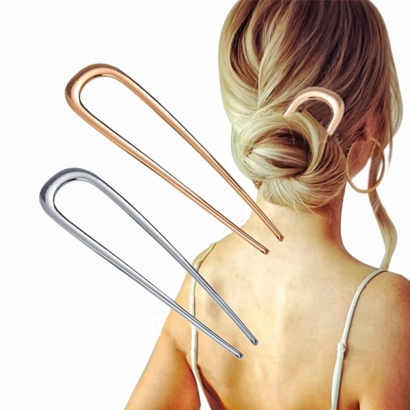 U-Shaped French Hairpin Hair Pin Prongs Updo Chignon Pins Large Metal Hairpins Sticks Hair Accessories For Women Girls Hair Styling, Gold   Silver, 2 Pieces