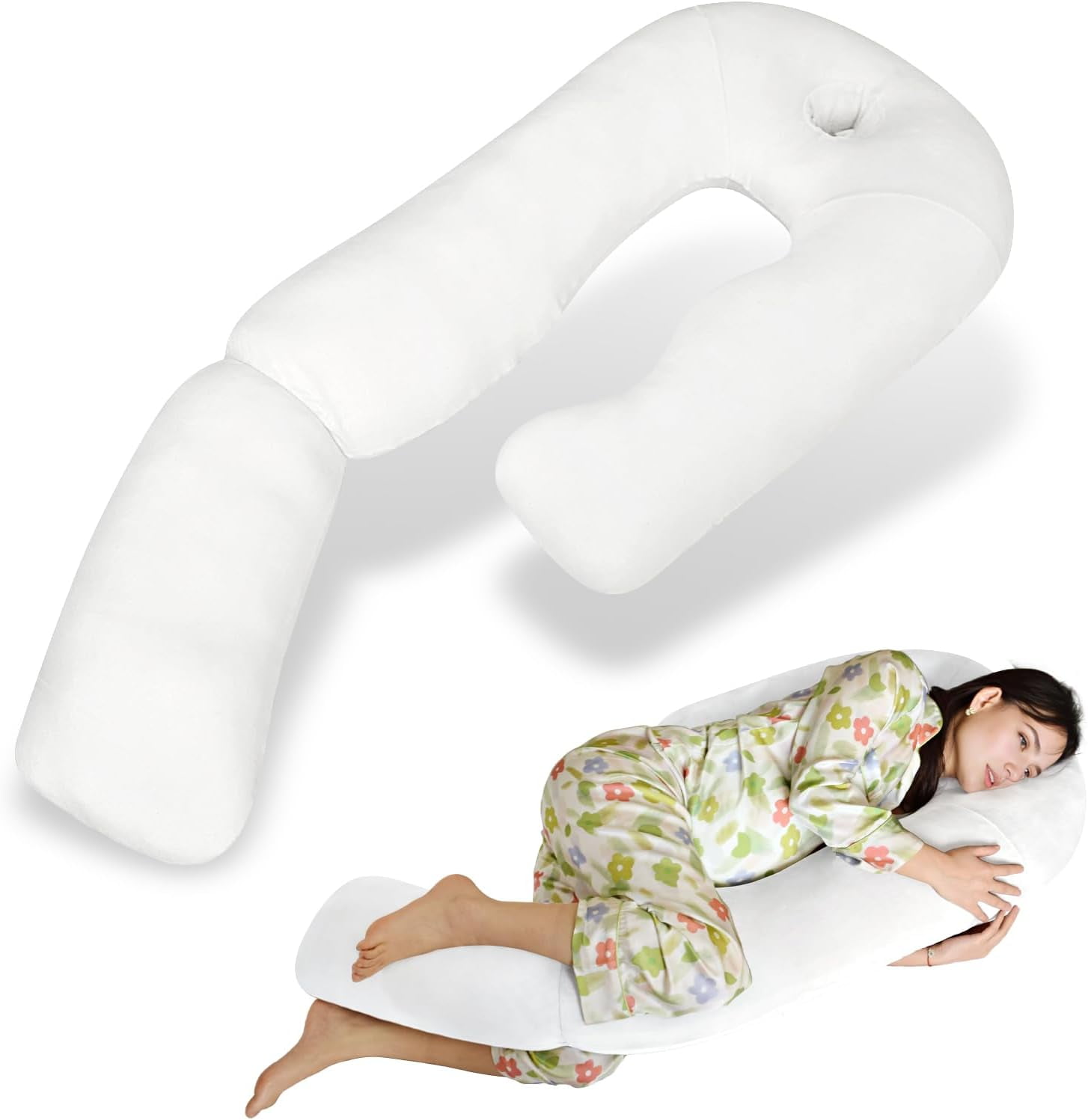 U-Shaped Full Body Pillow for Side Sleepers – 51-Inch Body Pillow with Ear Piercing Design – Cooling Pregnancy Pillow Orthopedic Support for Back, Neck & Hip – Soft Washable Velvet Cover