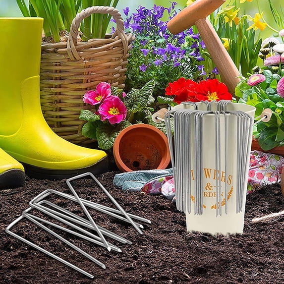 U-Shaped Garden Stakes, Anti-Rust Steel Lawn Pegs, Landscape Nails with Strong Grip, Reusable Ground Pins for Weed Barrier, Turf, Plastic Film, Garden Hose and Outdoor Fabric