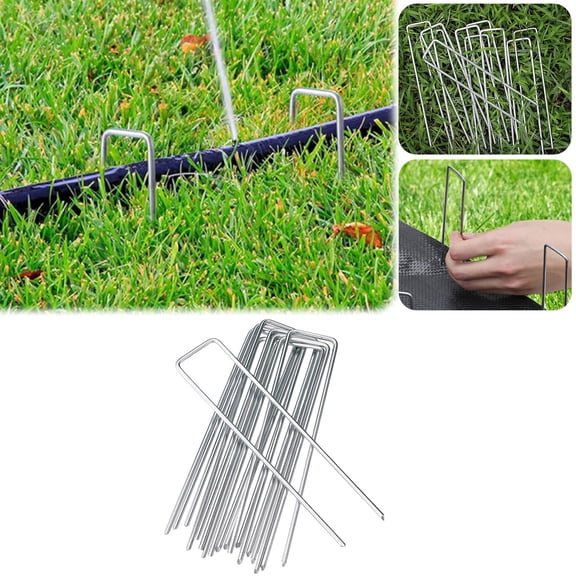 U Shaped Garden Stakes with Washers Galvanized Pins Fixing Clips for Landscaping - 2.5mm*10cm