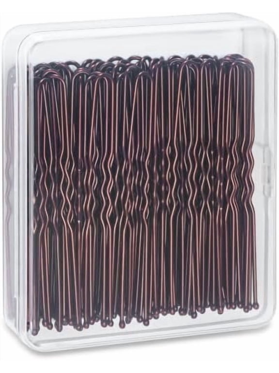 U Shaped Hair Pins for Women, 100 Count, Brown U Pins with Small Box | Regular Size, Bun Pins for Brown Hair