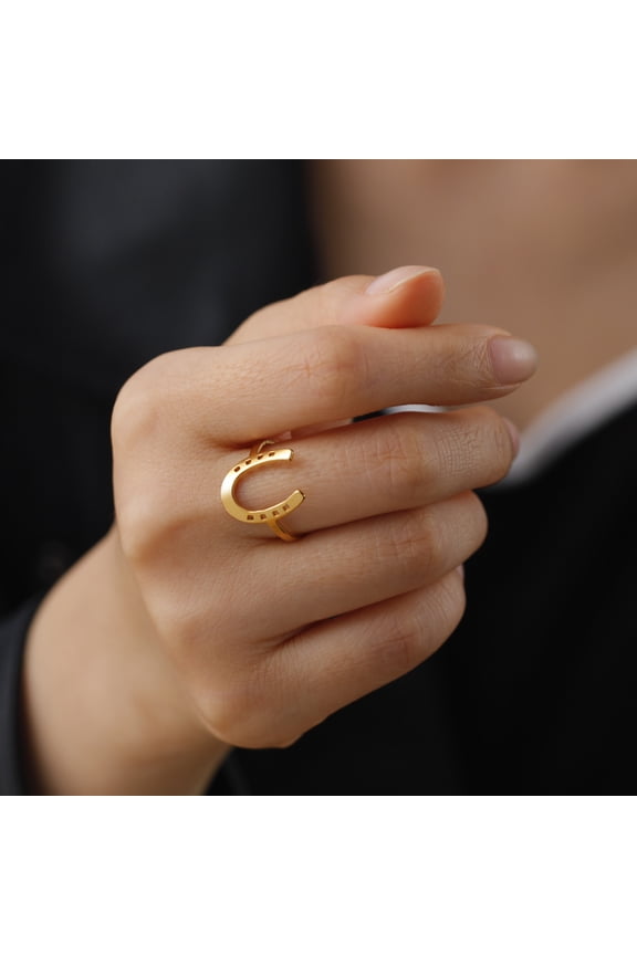U-Shaped Horseshoe Women Ring 14K Yellow Gold Finger Rings Fashion Lucky Jewelry Birthday Gift for Friends