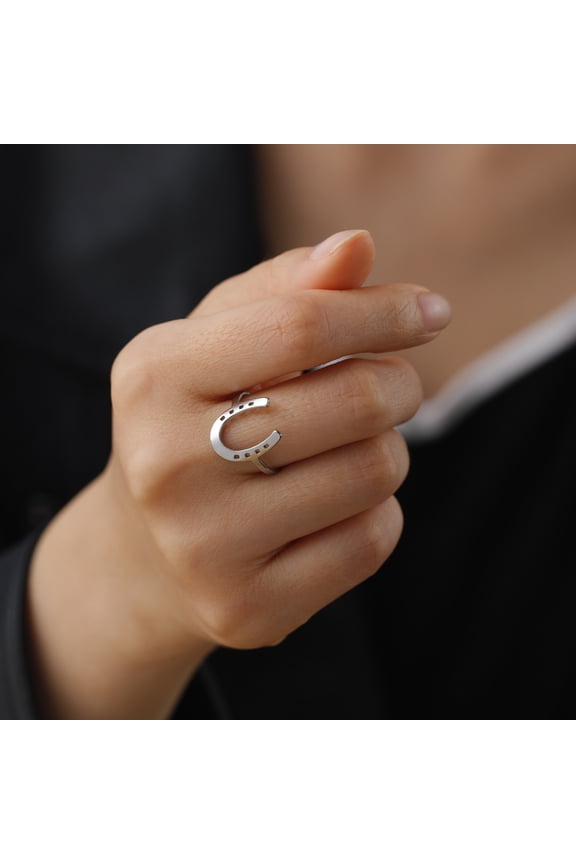 U-Shaped Horseshoe Women Ring 14K Yellow Gold Finger Rings Fashion Lucky Jewelry Birthday Gift for Friends