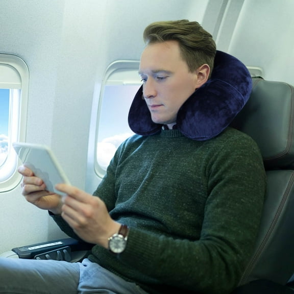 U-Shaped Inflatable Travel Pillow with Hump Support | Soft Removable Washable Cover | Compact Airplane & Car Neck Cushion for Comfortable Sleep