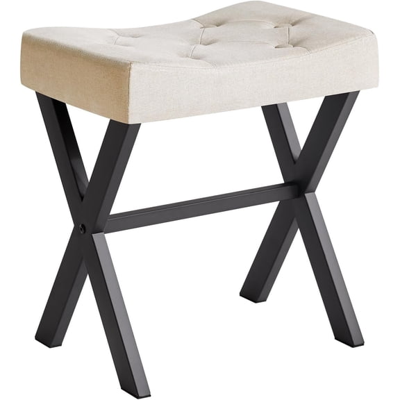 U-Shaped Linen Vanity Stool, Square Makeup Chair with X-Leg, Ottoman Seat Footrest Stool, Multi-Use as Small Side Table, for Bedroom, Living Room, Linen WBD018Y