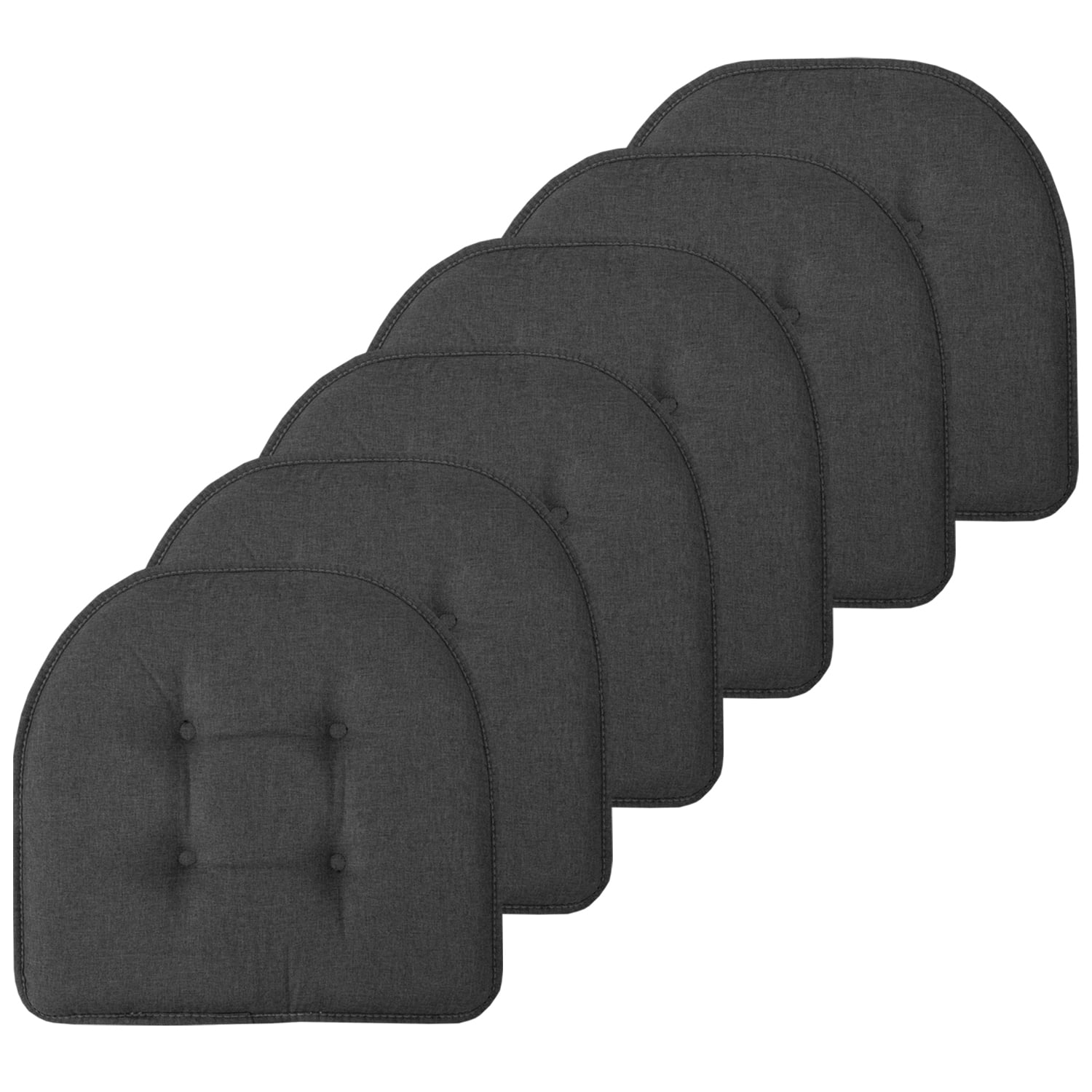U-Shaped Memory Foam No Slip Back 16 x 16 Chair Pad Cushion 6 Pack - Charcoal