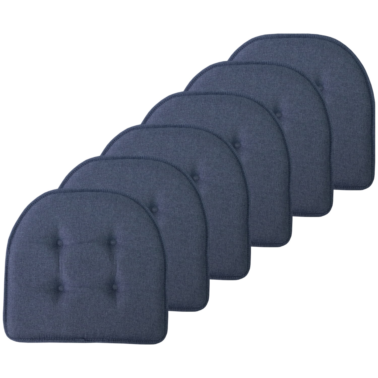 U-Shaped Memory Foam No Slip Back 16 x 16 Chair Pad Cushion 6 Pack - Denim