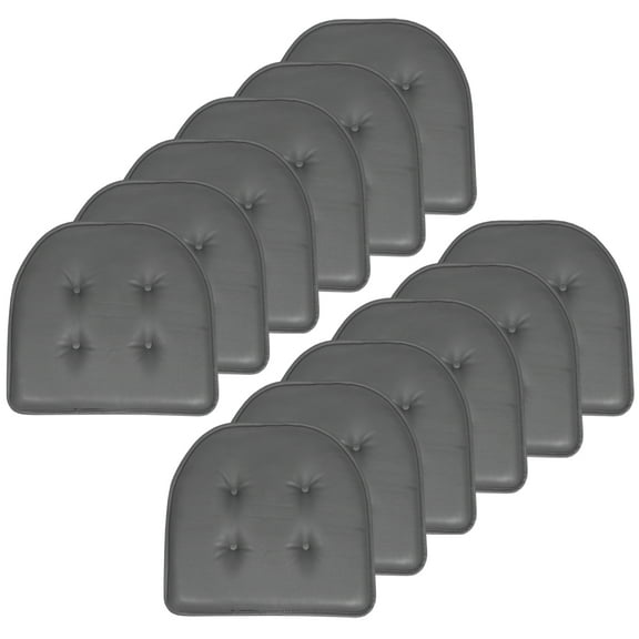 U-Shaped Memory Foam No Slip Back 16 x 17 Faux Leather Chair Pad Cushion 12 Pack - Gray