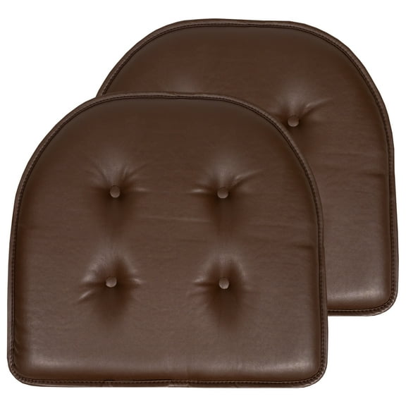 U-Shaped Memory Foam No Slip Back 16 x 17 Faux Leather Chair Pad Cushion 2 Pack - Brown