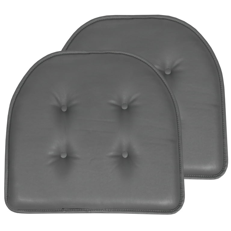 U-Shaped Memory Foam No Slip Back 16 x 17 Faux Leather Chair Pad Cushion 2  Pack - Gray
