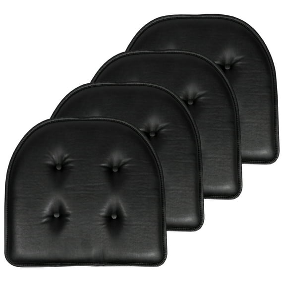 U-Shaped Memory Foam No Slip Back 16 x 17 Faux Leather Chair Pad Cushion 4 Pack - Black