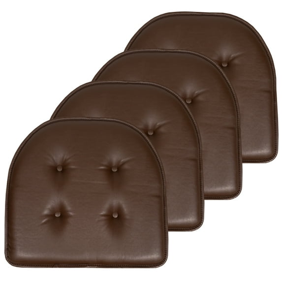 U-Shaped Memory Foam No Slip Back 16 x 17 Faux Leather Chair Pad Cushion 4 Pack - Brown