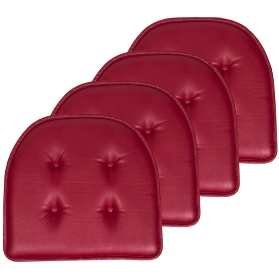 U-Shaped Memory Foam No Slip Back 16 x 17 Faux Leather Chair Pad Cushion 4 Pack - Burgundy