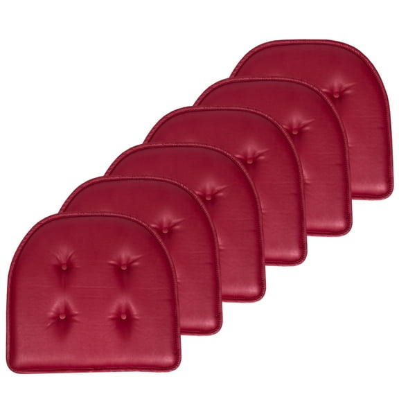 U-Shaped Memory Foam No Slip Back 16 x 17 Faux Leather Chair Pad Cushion 6 Pack - Burgundy
