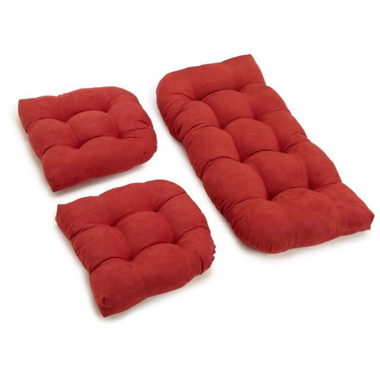 UShaped Microsuede Tufted Settee Cushion Set, Cardinal Red Set of 3
