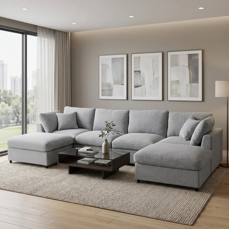 U-Shaped Modular Sectional Sofa with 2 Movable Ottomans, 128'' Chenille Upholstery Sofa Couch, 6-Piece Configurable Couch, Deep Seat Sofa for Living Room, Home Theater