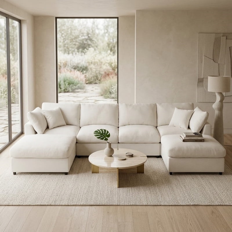 U-Shaped Modular Sectional Sofa with 2 Movable Ottomans, 128'' Chenille Upholstery Sofa Couch, 6-Piece Configurable Couch, Deep Seat Sofa for Living Room, Home Theater
