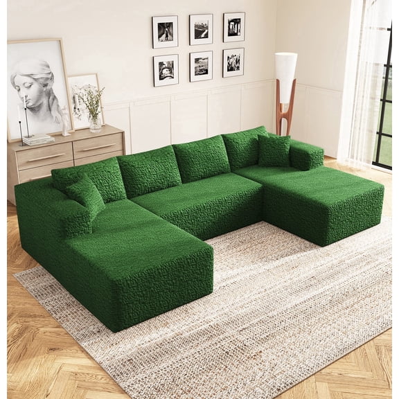 U-Shaped Modular Sectional Sofa, Oversized Cloud Couch with Premium Chenille Fabric, High-Density Memory Foam, Modern U-Shaped Sofa for Living Room, Apartment, Office, Green