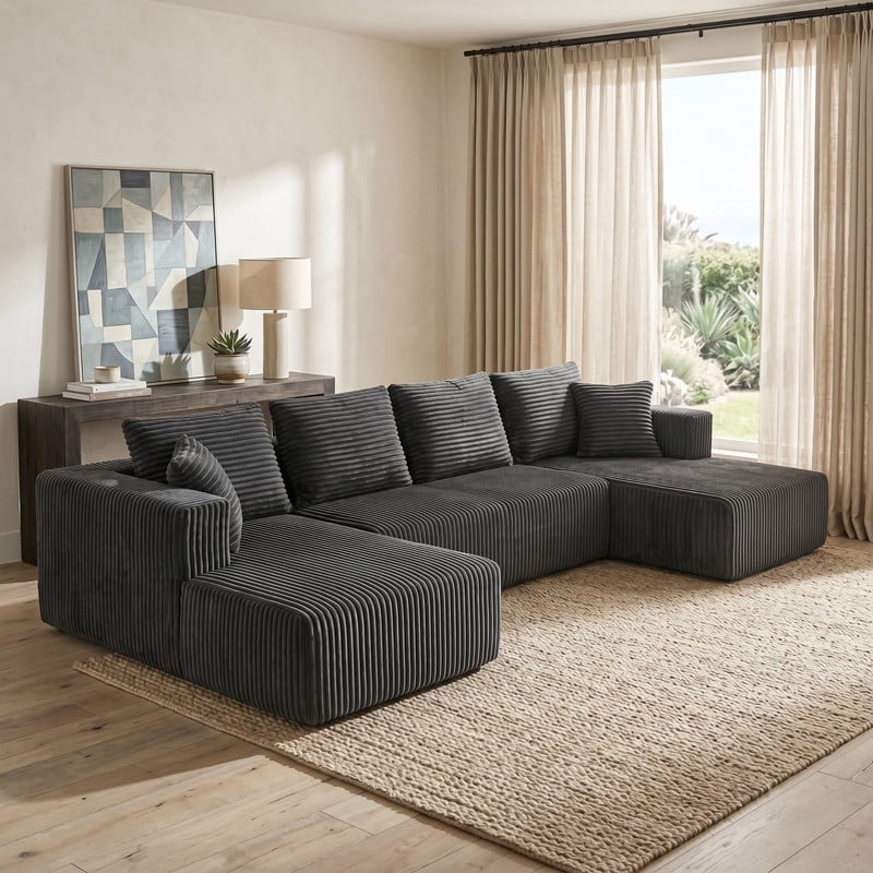 U-Shaped Modular Sectional Sofa with Double Chaise, 132.1'' Oversized Corduroy Sofa Couch with Deep Seat for Living Room Apartment