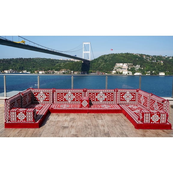 U Shaped Modular Sofa, Red Convertible Sofa, Arabic Majlis Seating, Floor Pillows Turkish Sofa Seating, Sleeper Couch, Diwan Sofa