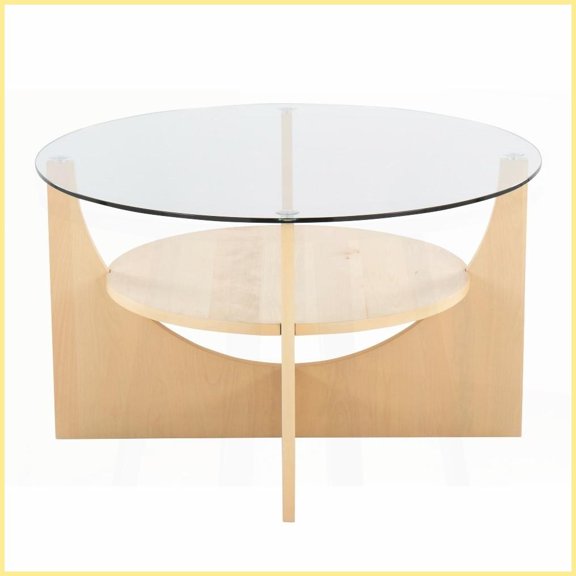 U-Shaped Natural Wood & Clear Tempered Glass Coffee Table for Living Room, Easy Assembly & Extra Storage