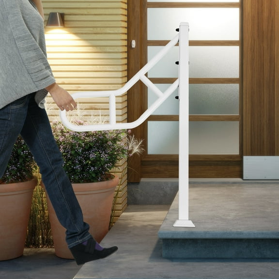 U-Shaped Outdoor Stair Handrail, 23.3x36in Carbon Steel with Baking Paint, 200lbs Load Capacity, Pre-Drilled Base & Rounded Edges, Ideal for Elderly, Disabled, and Post-Surgery Users