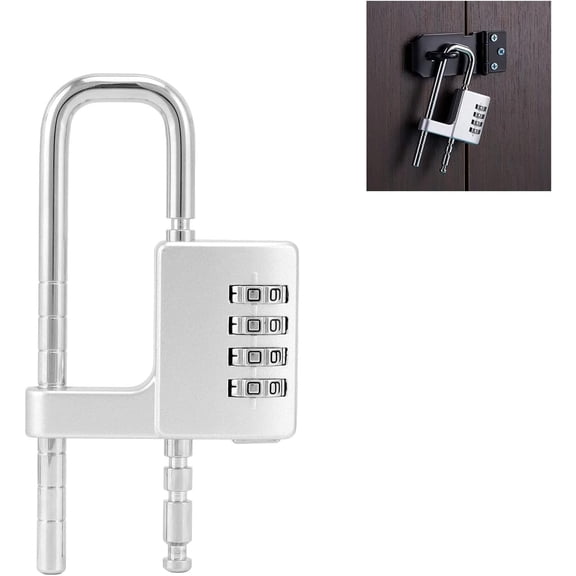U Shaped Padlock 4 Digit Combination Lock with Adjustable Long Shackle Resettable Code Stainless Steel Cabinet Lock Gym Locker Lock for Outdoor, School,Sports Lockers,Fences (Silver)