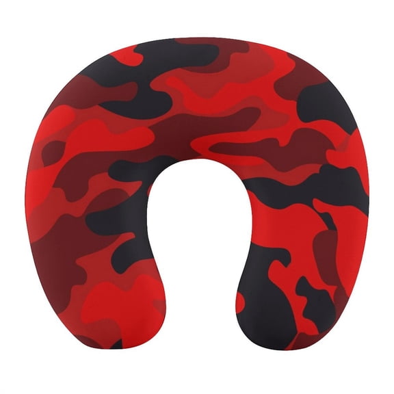 U-Shaped Pillow 11.411.43.8in With Pillow Core And Zipper Detachable Soft And Comfortable For Plane Train Car Sofa Camping Camouflage Military Camo Bright Red Print