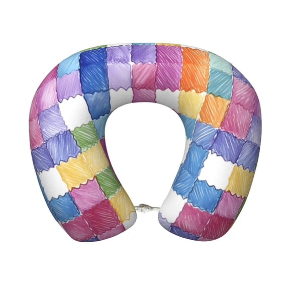 U-Shaped Pillow 11.8×9.8in With Pillow Core Comfortable Soft Invisible Zipper For Daily Travel Driving Office Aliceblue Colorful Houndstooth Hand-Drawn Sketch_2