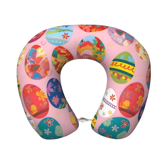 U-Shaped Pillow 11.89.8in With Pillow Core Comfortable Soft Invisible Zipper For Daily Travel Driving Office Colorful Easter Eggs With Various Patterns